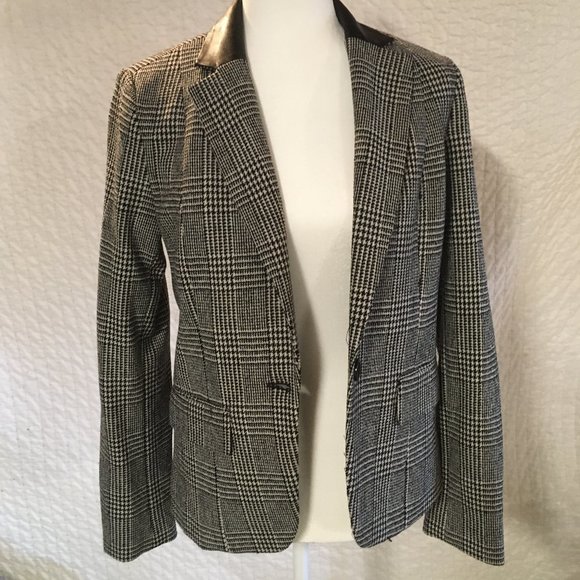 Michael Kors houndstooth blazer w leather details - Picture 2 of 11